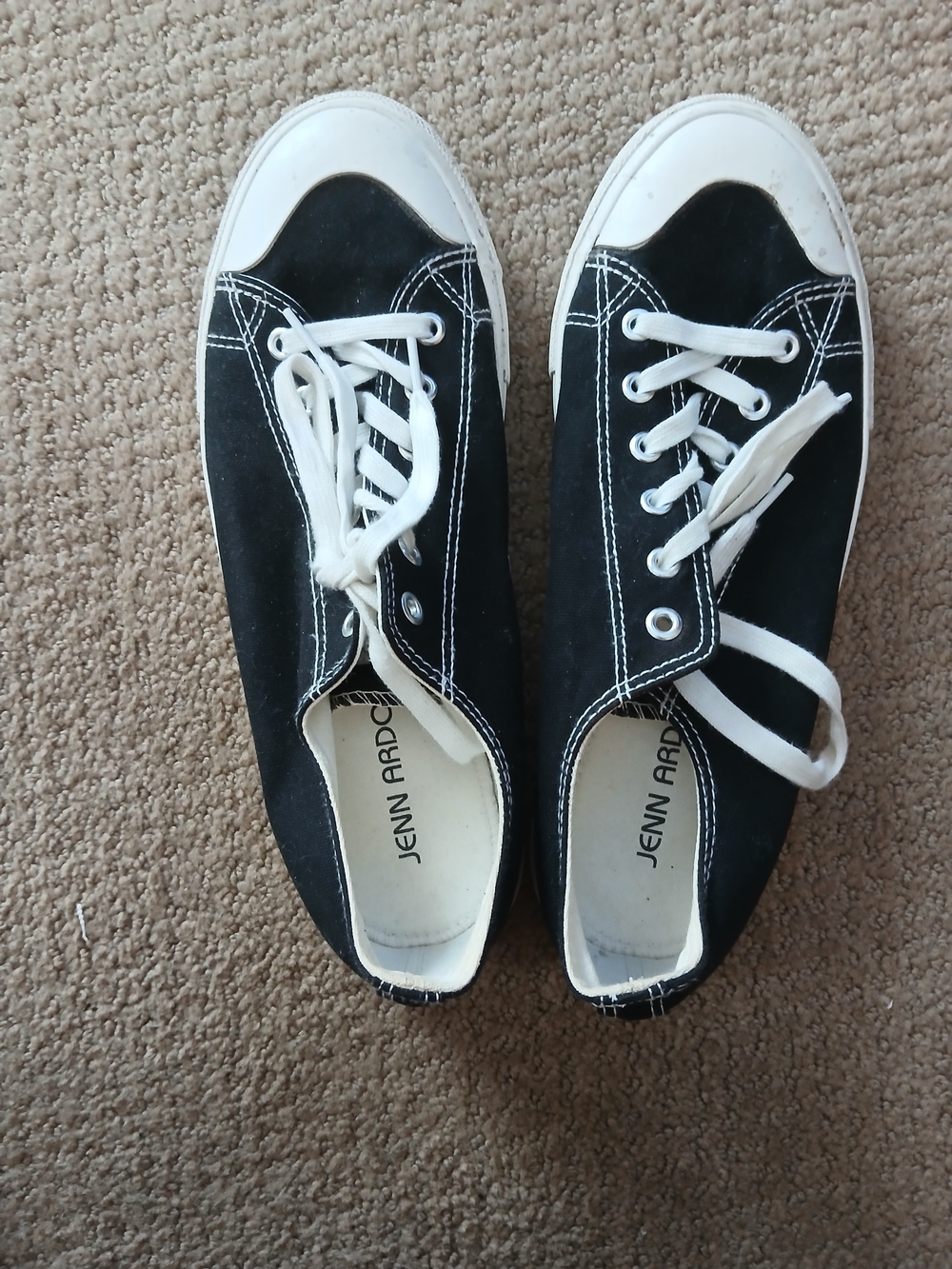 Jenn Ardor Black Canvas Sneakers with White Trim
